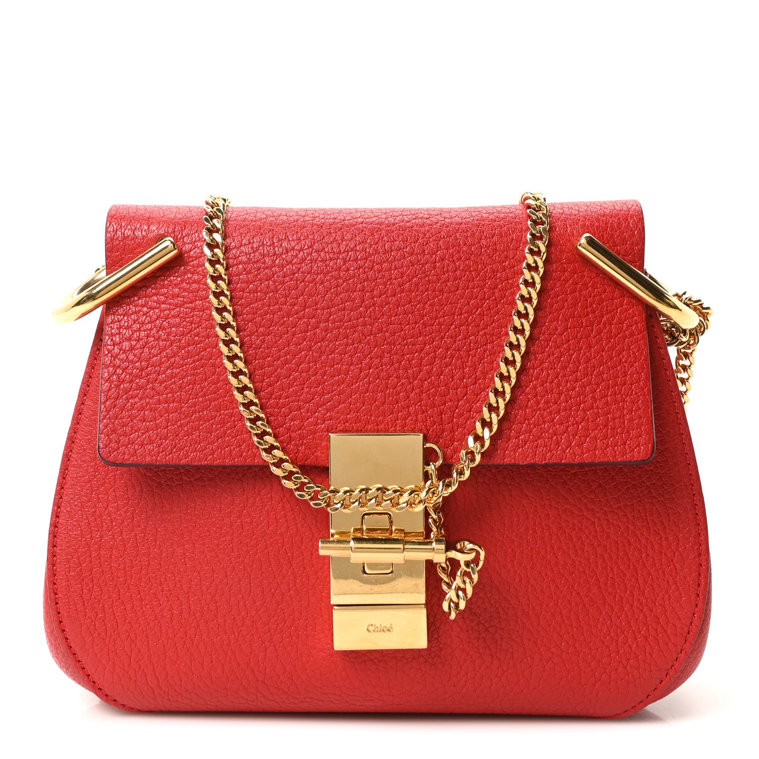 Chloe Grained Lambskin Mini Drew Shoulder Bag Plaid Red 1 of 9