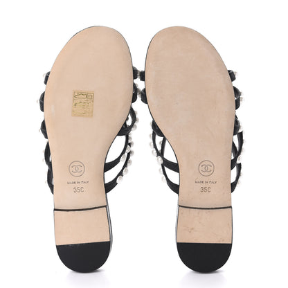 Chanel Crackled Lambskin Pearl Mule Sandals 35 Black 5 of 8