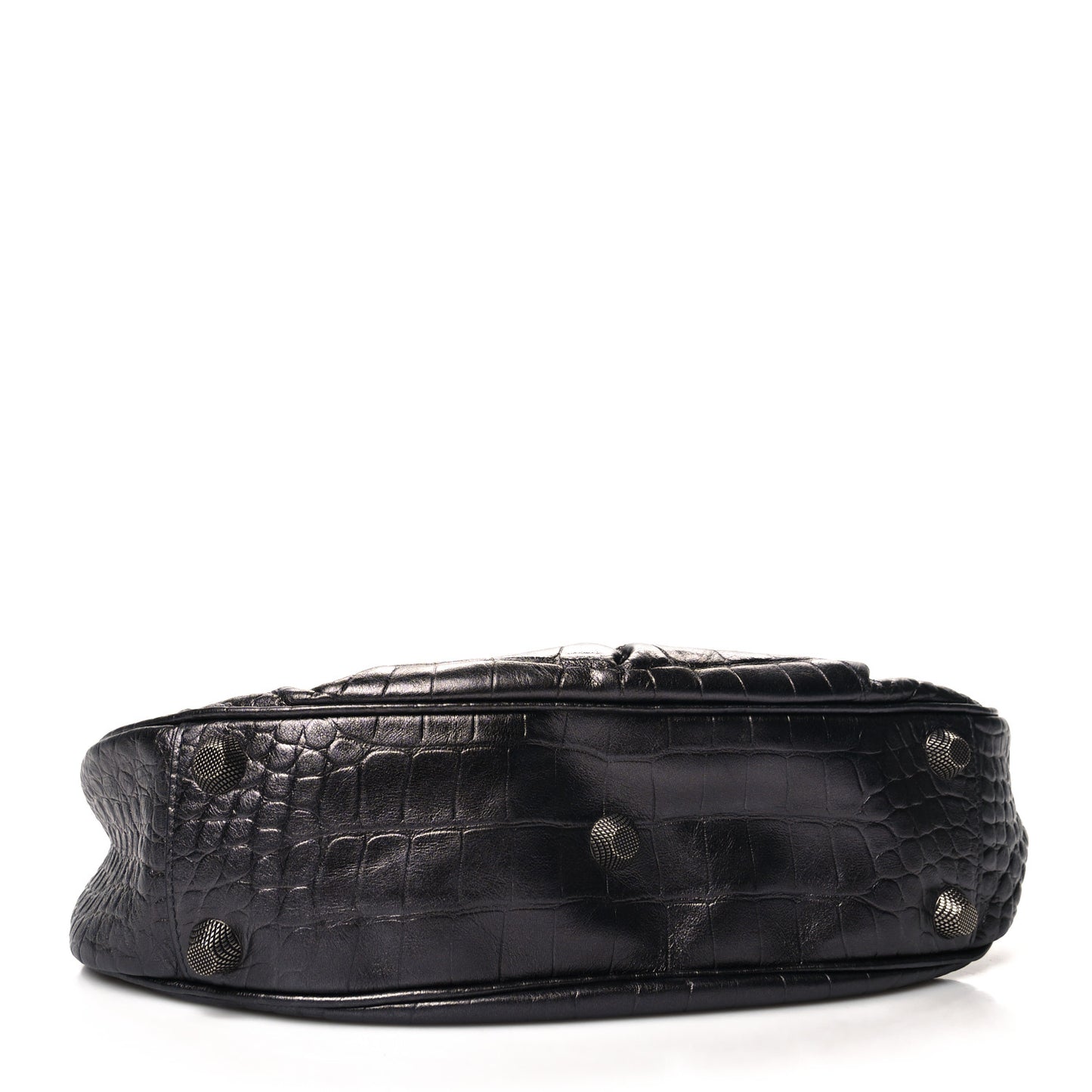 Metallic Calfskin Crocodile Embossed Crystal Small Le Cagole Shoulder Bag Gunmetal