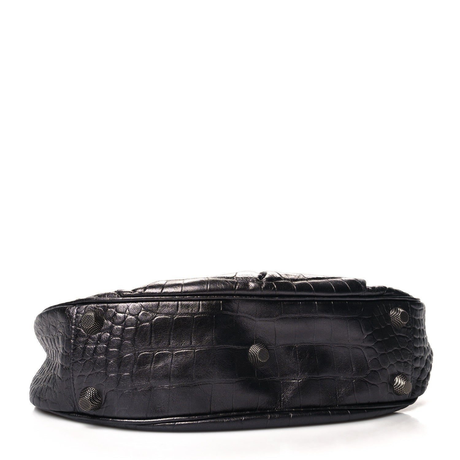 Balenciaga Metallic Calfskin Crocodile Embossed Crystal Small Le Cagole Shoulder Bag Gunmetal 5 of 11
