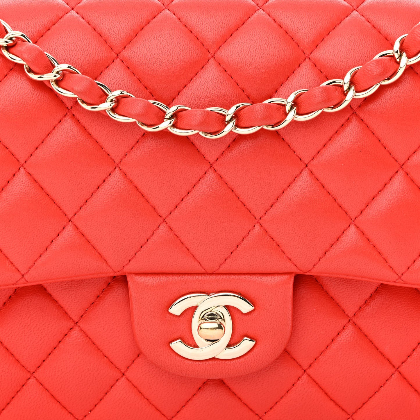 Lambskin Quilted Medium Double Flap Red