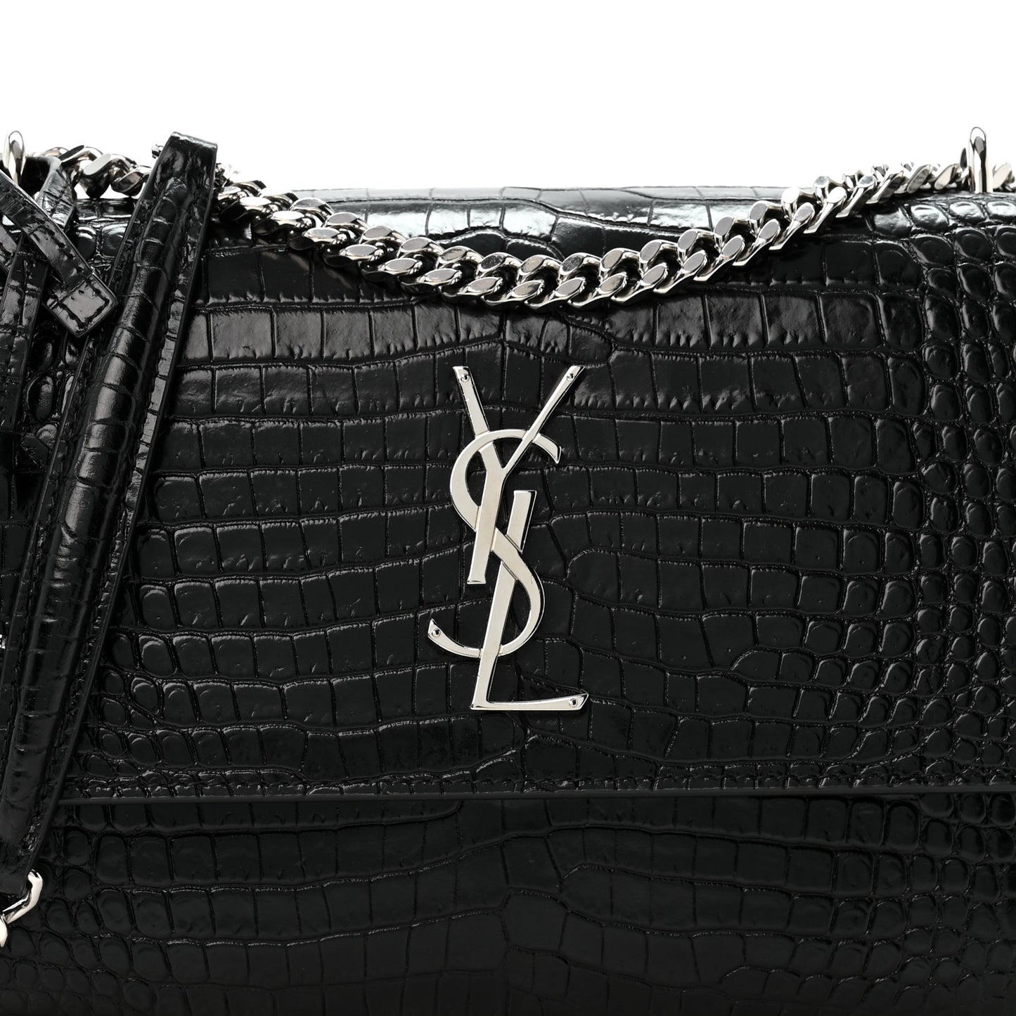 Calfskin Crocodile Embossed Medium Monogram Sunset Black