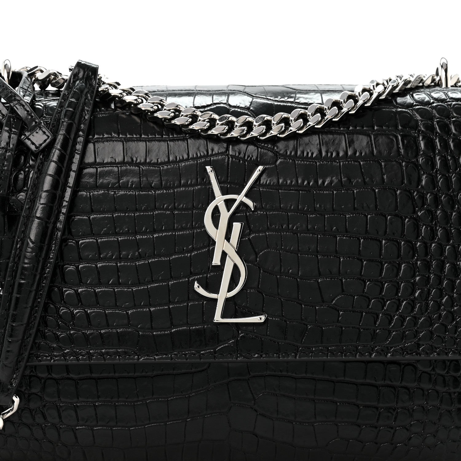 Saint Laurent Calfskin Crocodile Embossed Medium Monogram Sunset Black 1 of 13