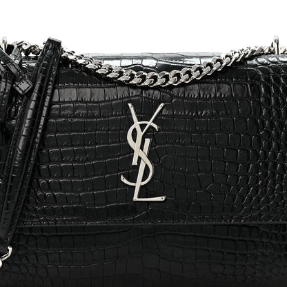 Saint Laurent Calfskin Crocodile Embossed Medium Monogram Sunset Black 1 of 13