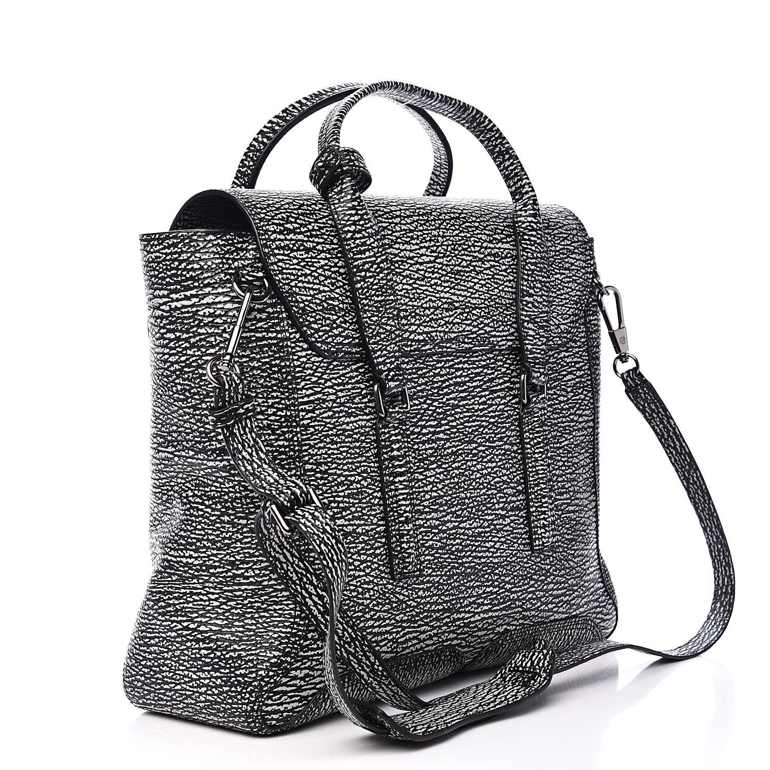 3.1 Phillip Lim 3.1 Textured Calfskin Large Pashli Satchel Black Cream 3 of 9