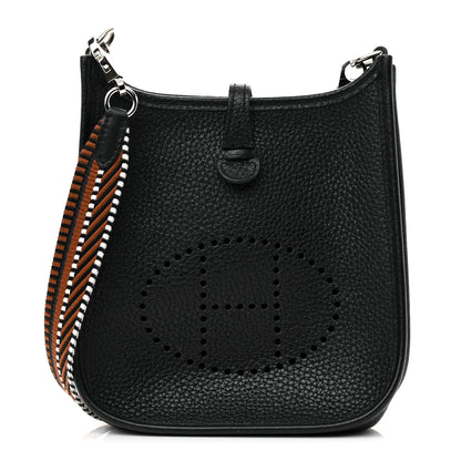 Hermes Taurillon Clemence Amazone Sangle Cavale Evelyne TPM Black Noisette 1 of 13