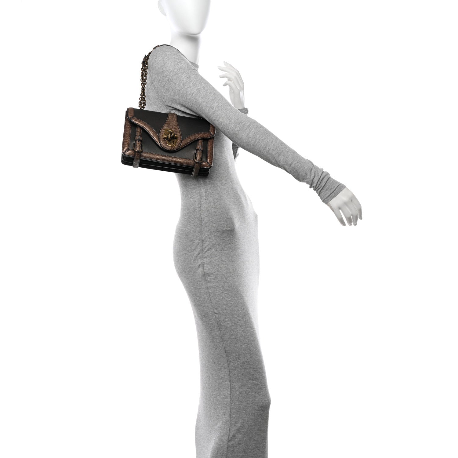 Bottega Veneta Iridescent French Calf Lizard City Knot Bag Dark Bronze 2 of 15