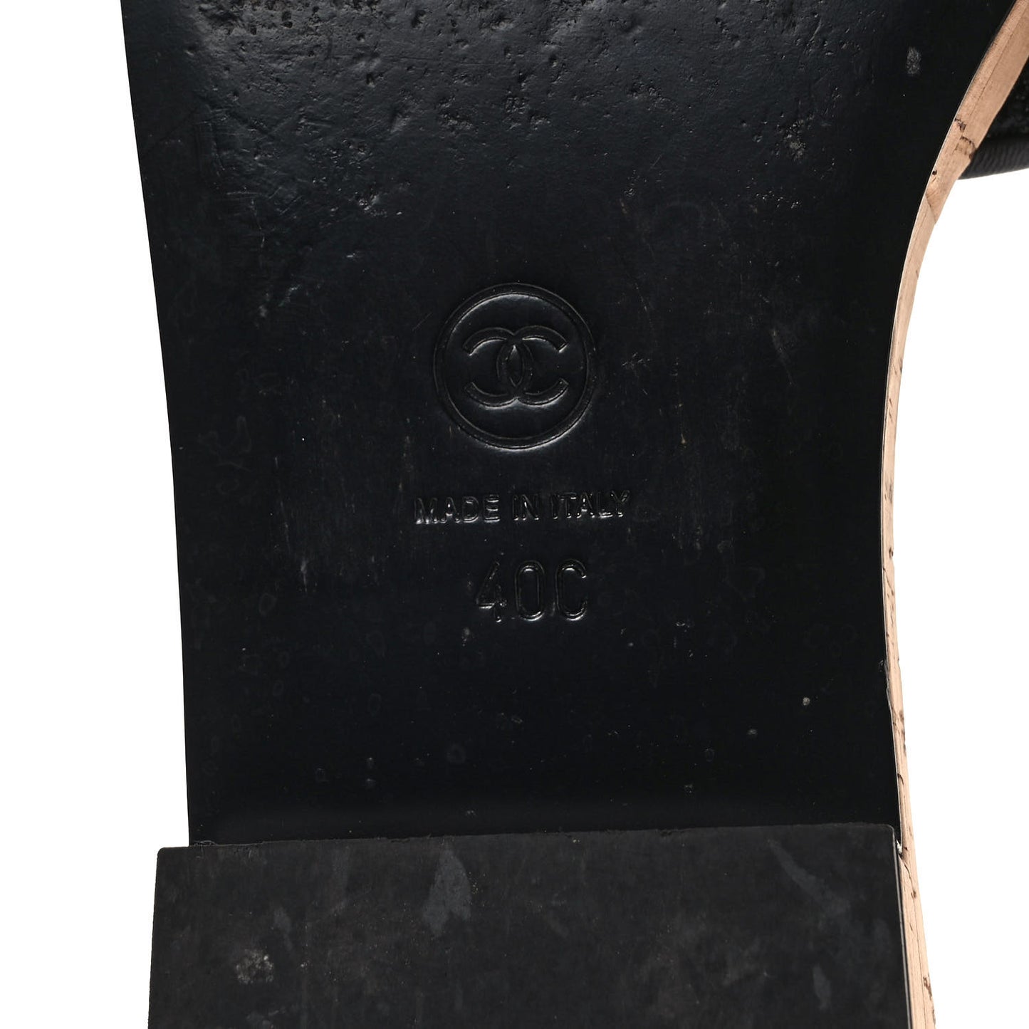 Tweed Cork CC Chain Mule Sandal 40 Black