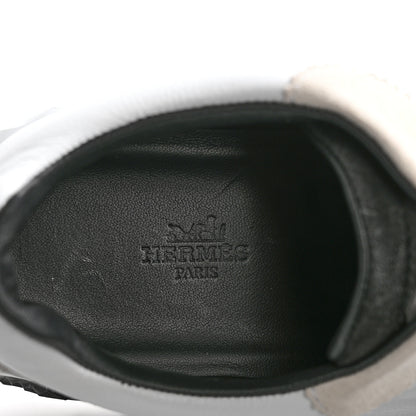 Hermes Sport Goatskin Suede Goatskin Womens Bouncing Sneakers 39 White Black 6 of 9