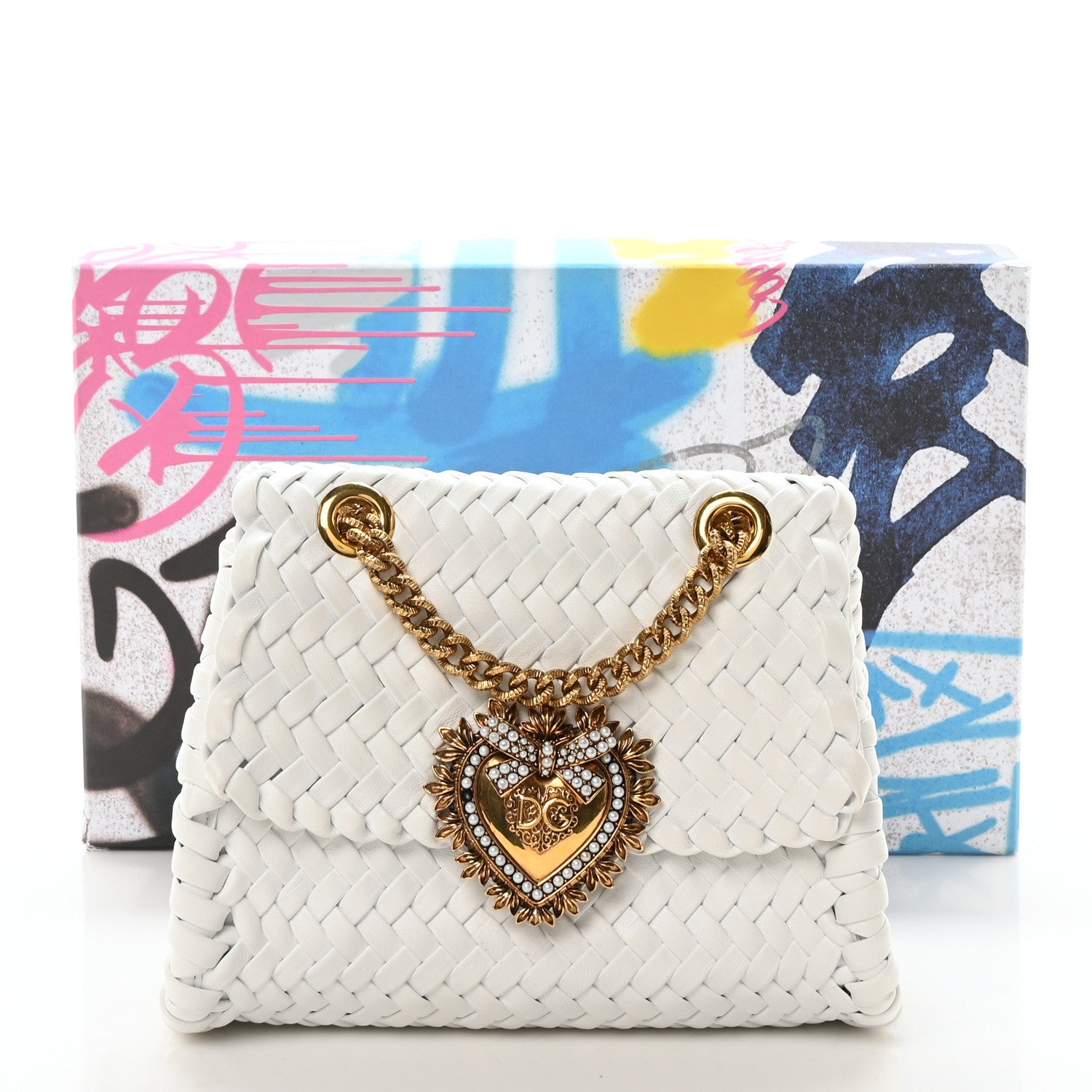 Dolce & Gabbana Nappa Woven Small Devotion Envelope Shoulder Bag White 11 of 11