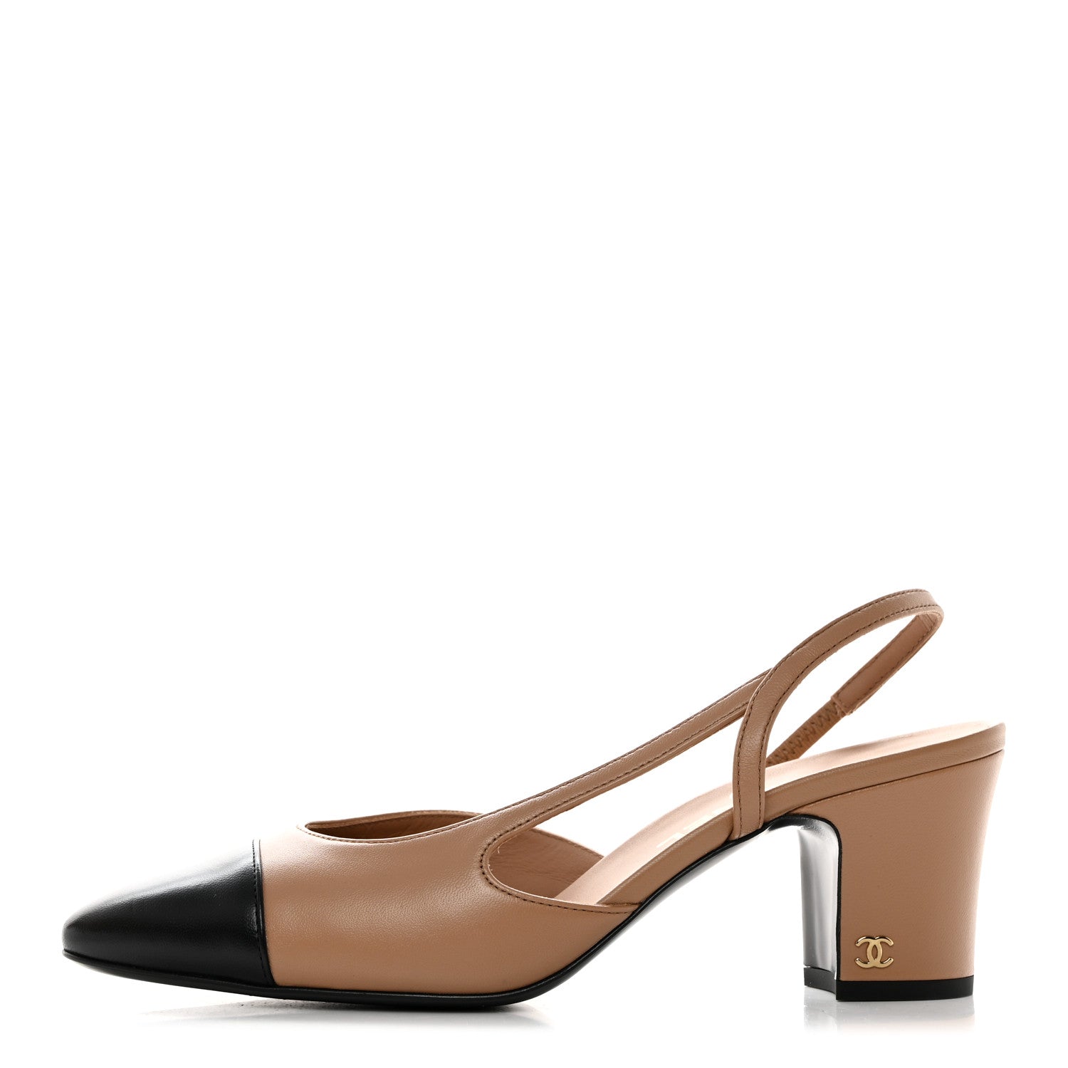 Chanel Goatskin Grosgrain Cap Toe CC Slingback Pumps 39 Dark Beige Black 1 of 9