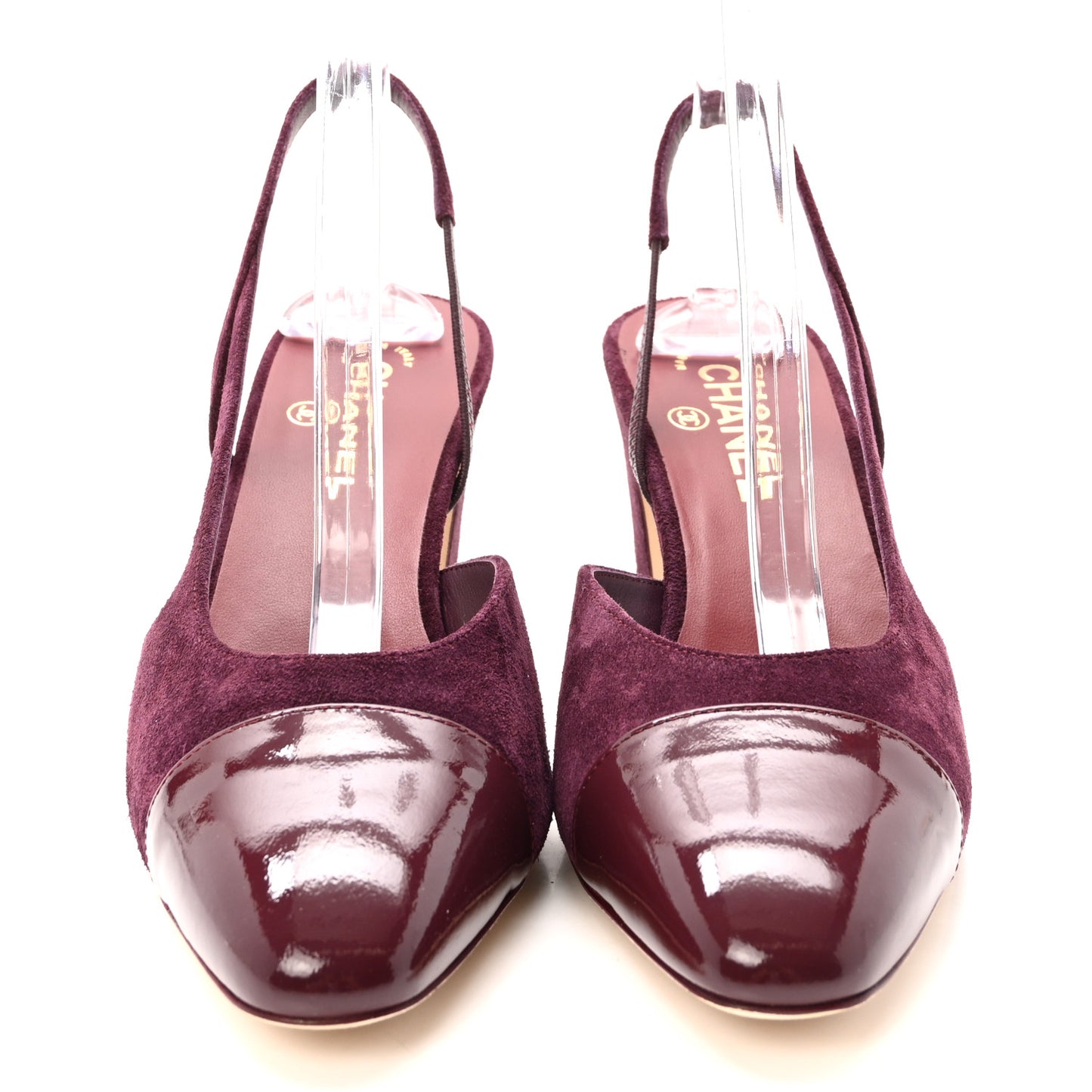 Suede Patent Cap Toe CC Slingback Pumps 40.5 Burgundy