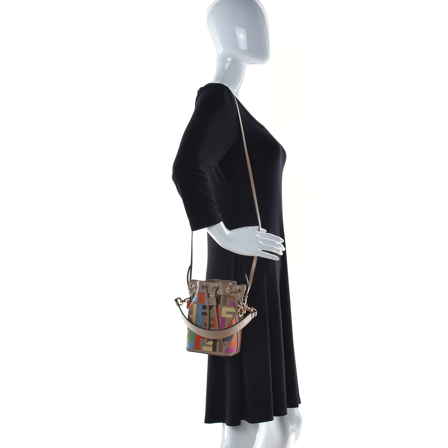 Canvas Vitello King F is Fendi FF Multicolor Embroidered Mini Mon Tresor Bucket Bag Multicolor Cuoio