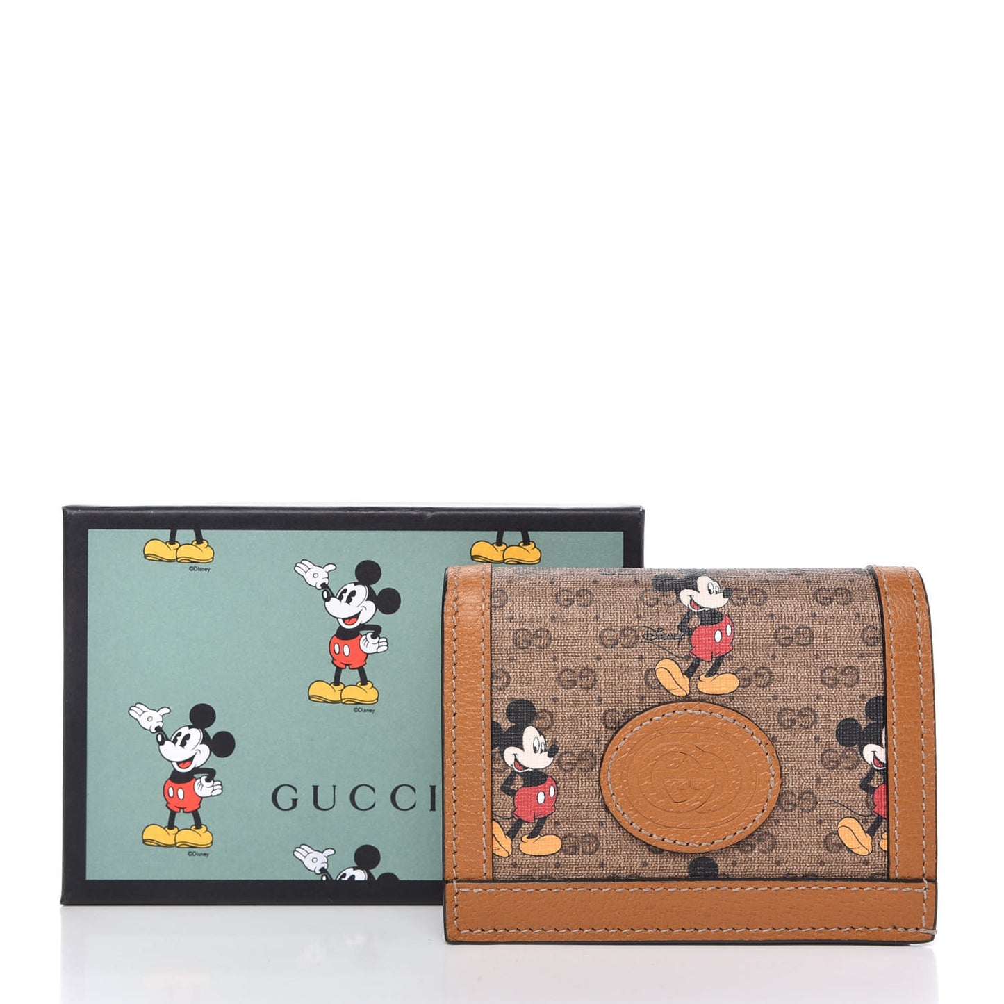 X DISNEY Mini Vintage GG Supreme Monogram Mickey Mouse Card Holder Wallet Beige Vintage Sun Oil