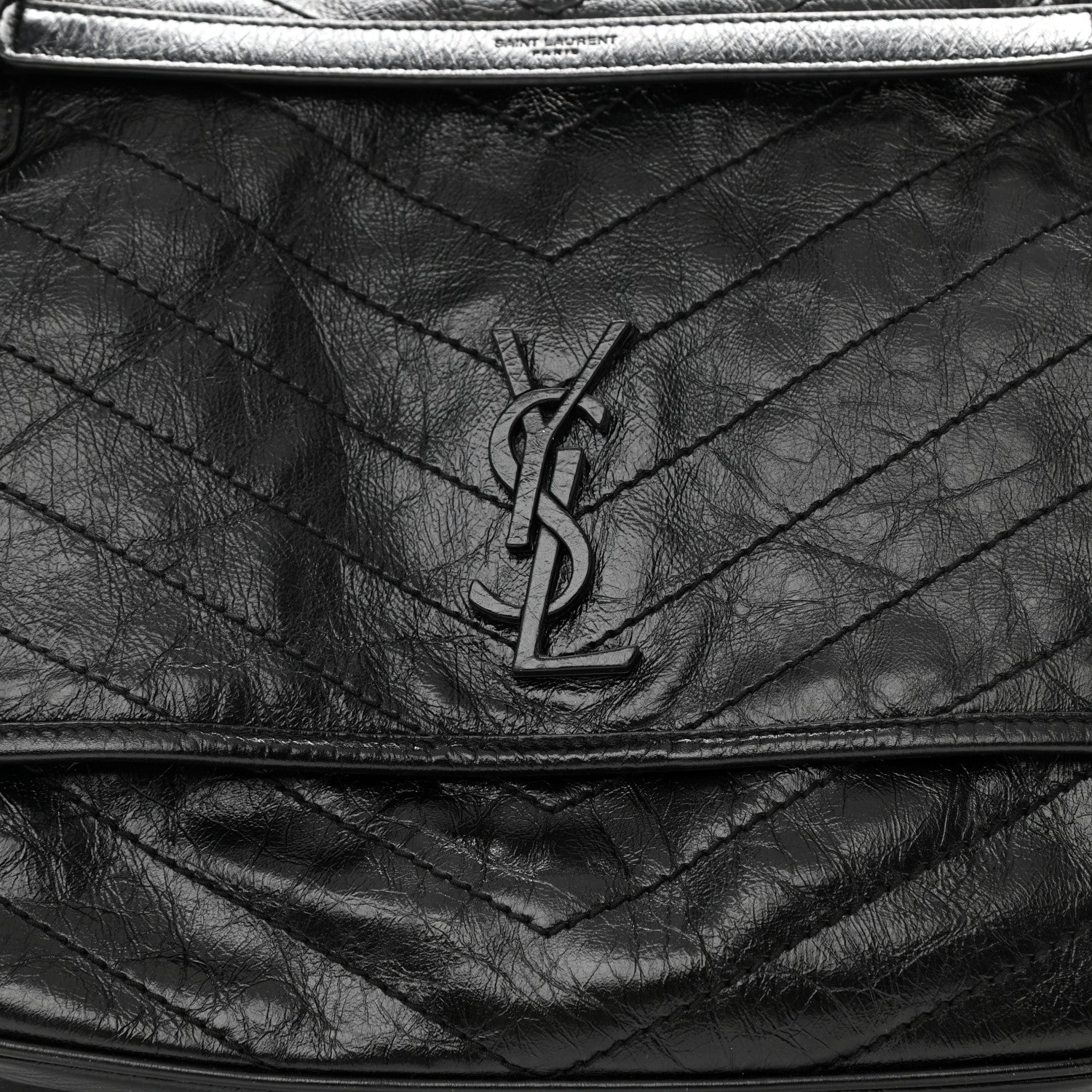 Saint Laurent Crinkled Calfskin Matelasse Monogram Large Niki Chain Satchel Black 8 of 8