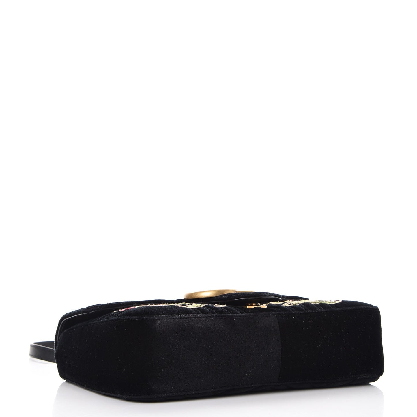 Velvet Matelasse Loved Embroidered Medium GG Marmont Shoulder Bag Black
