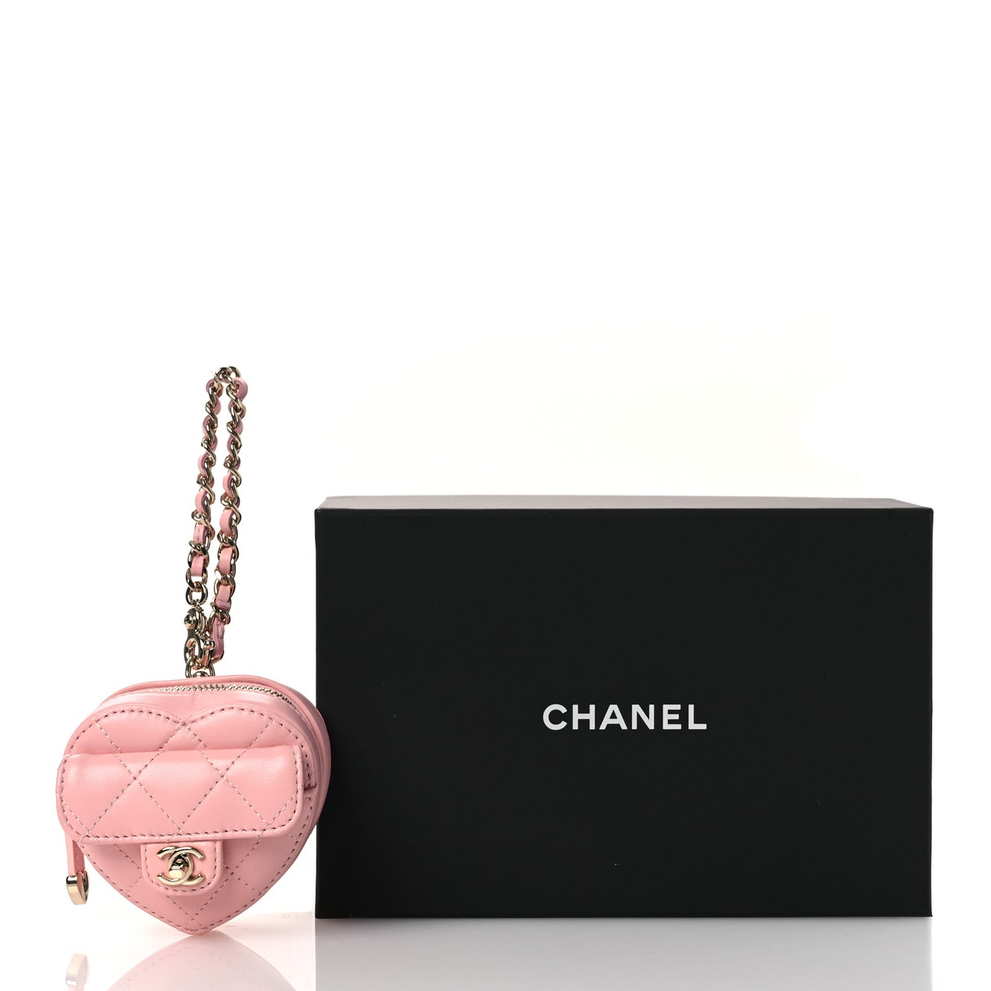 Lambskin Quilted CC In Love Heart Coin Bag Charm Light Pink