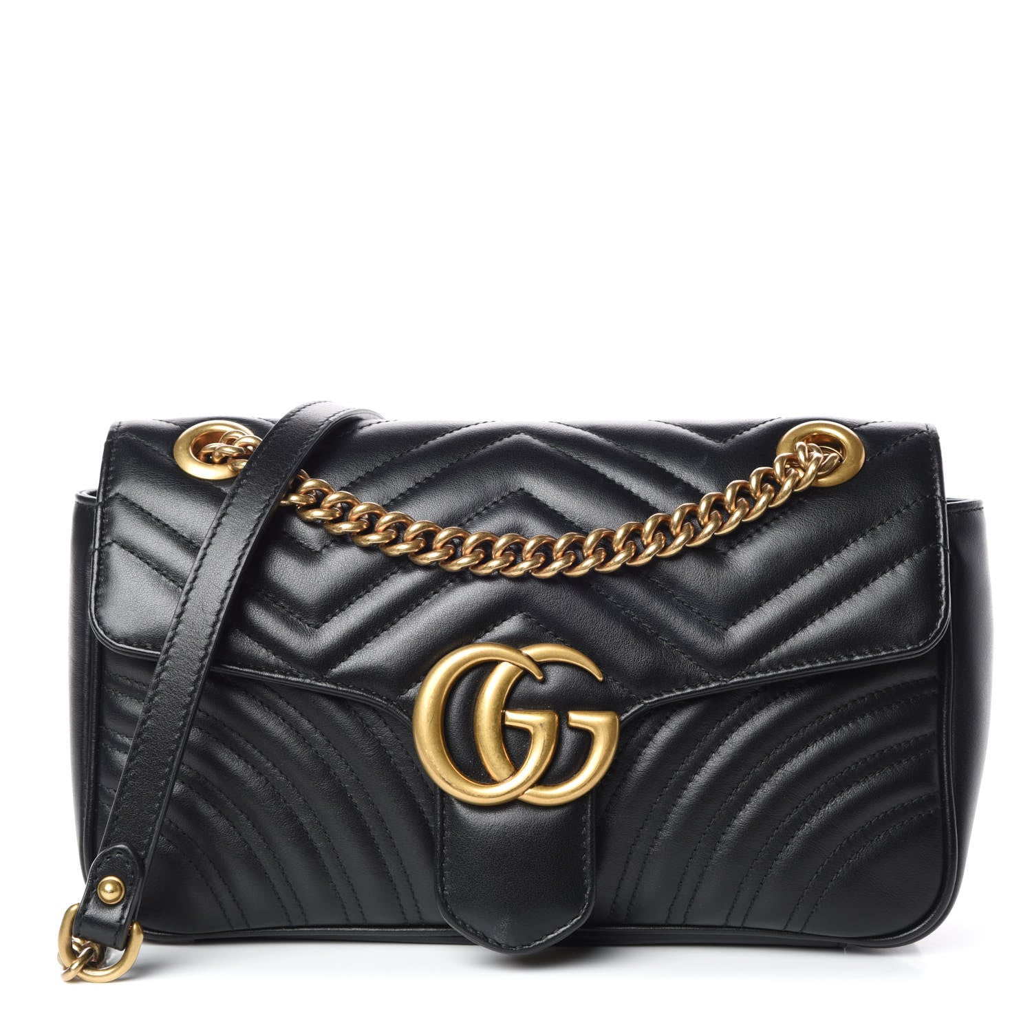 Gucci Calfskin Matelasse Small GG Marmont Shoulder Bag Black 1 of 12