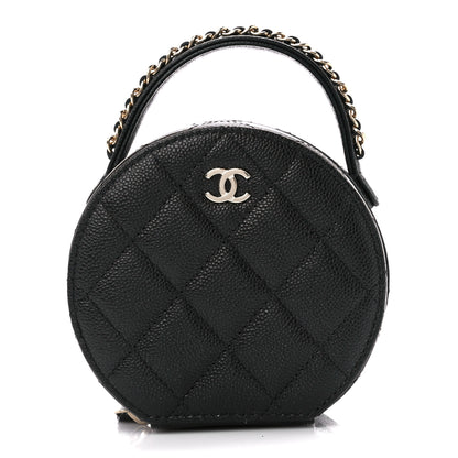 Chanel Caviar Quilted Round Top Handle Jewelry Case With Chain Black 1 of 13