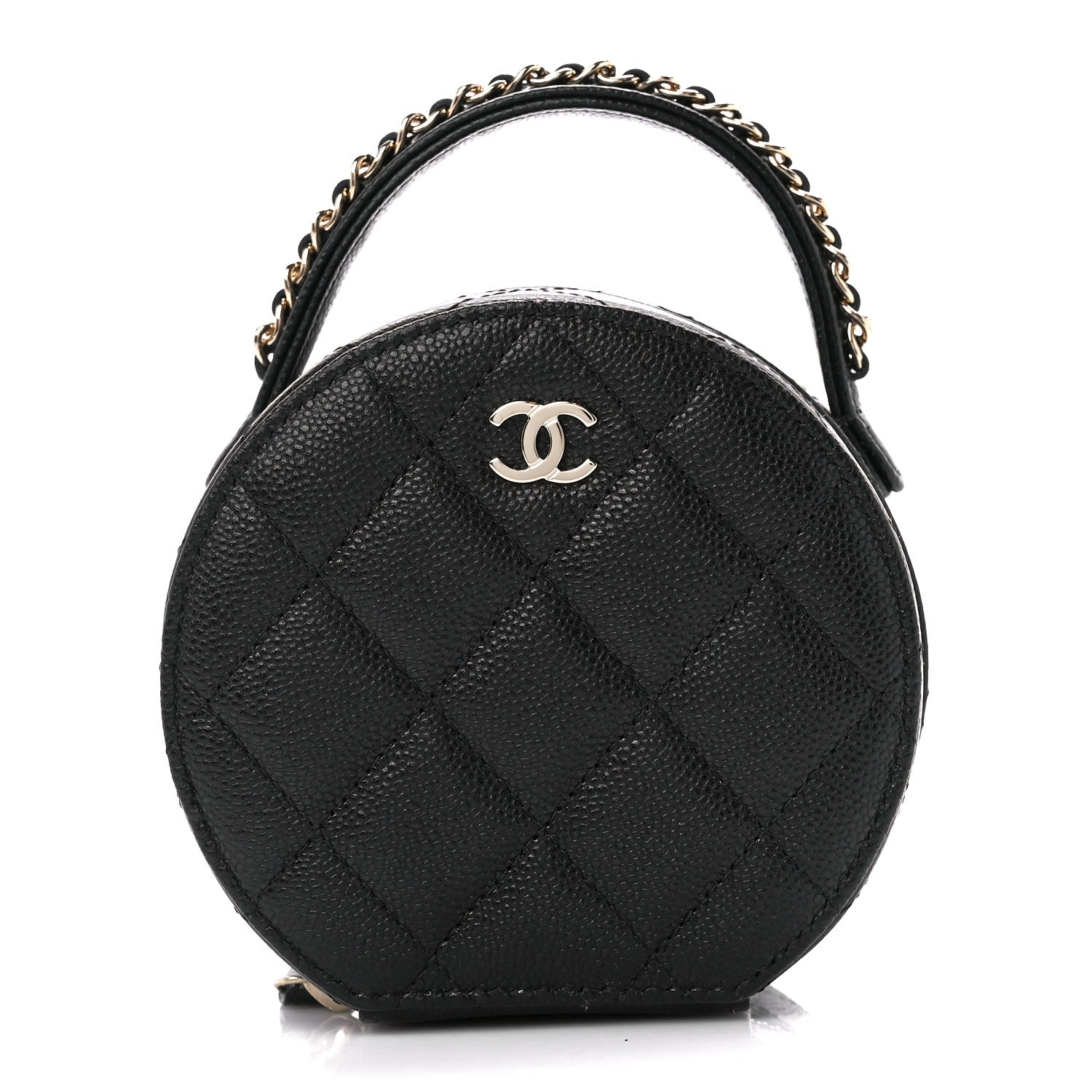 Chanel Caviar Quilted Round Top Handle Jewelry Case With Chain Black 1 of 13
