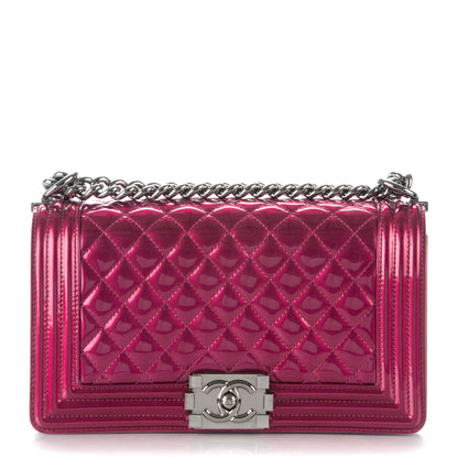 Chanel Metallic Patent Calfskin Quilted Medium Boy Flap Pink 1 of 7