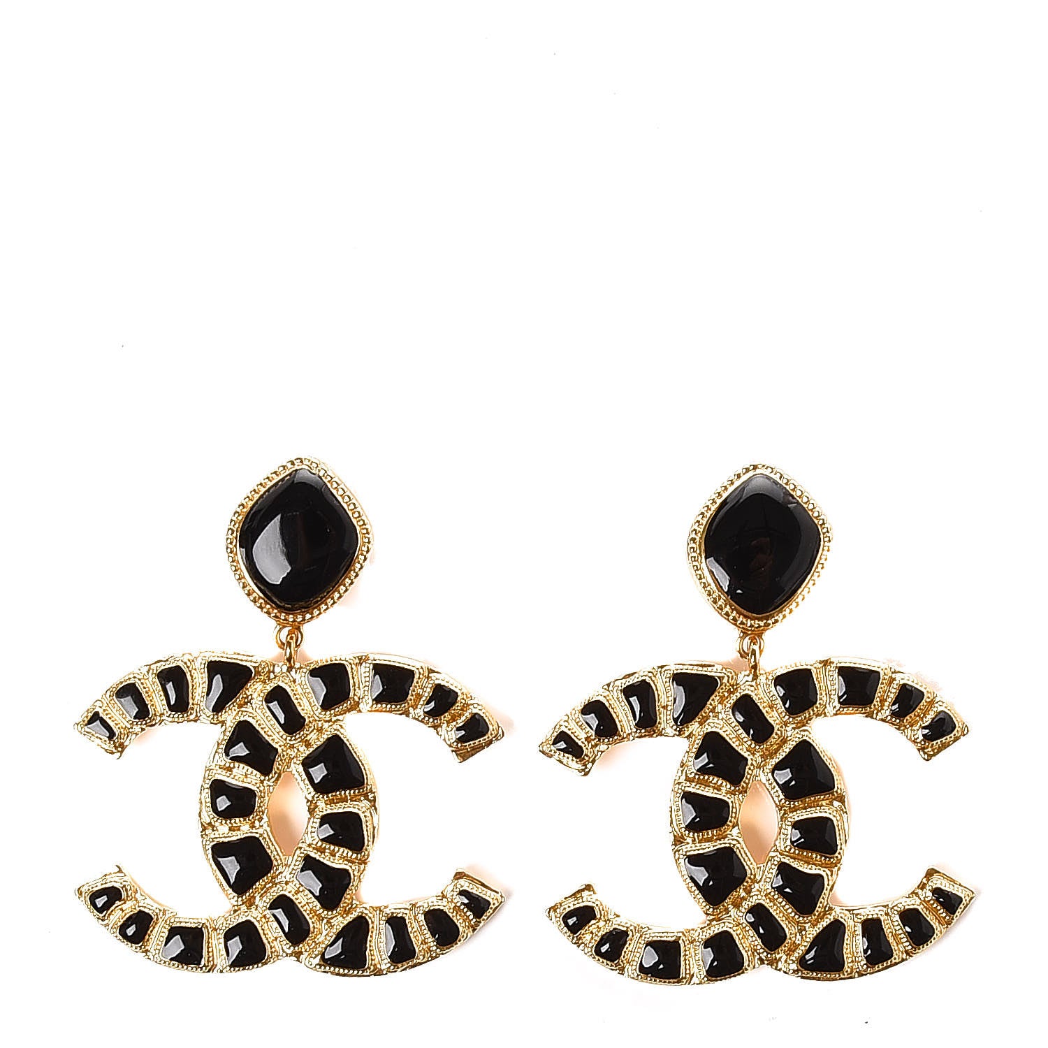 Chanel Resin Along The Nile CC Clip On Earrings Gold Black 1 of 5