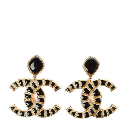 Chanel Resin Along The Nile CC Clip On Earrings Gold Black 1 of 5