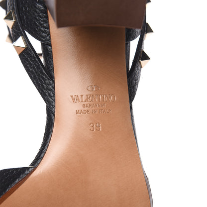 Valentino Garavani Pebbled Calfskin Rockstud Ankle Strap 60mm Sandals 39 Black Light Cuir 6 of 10