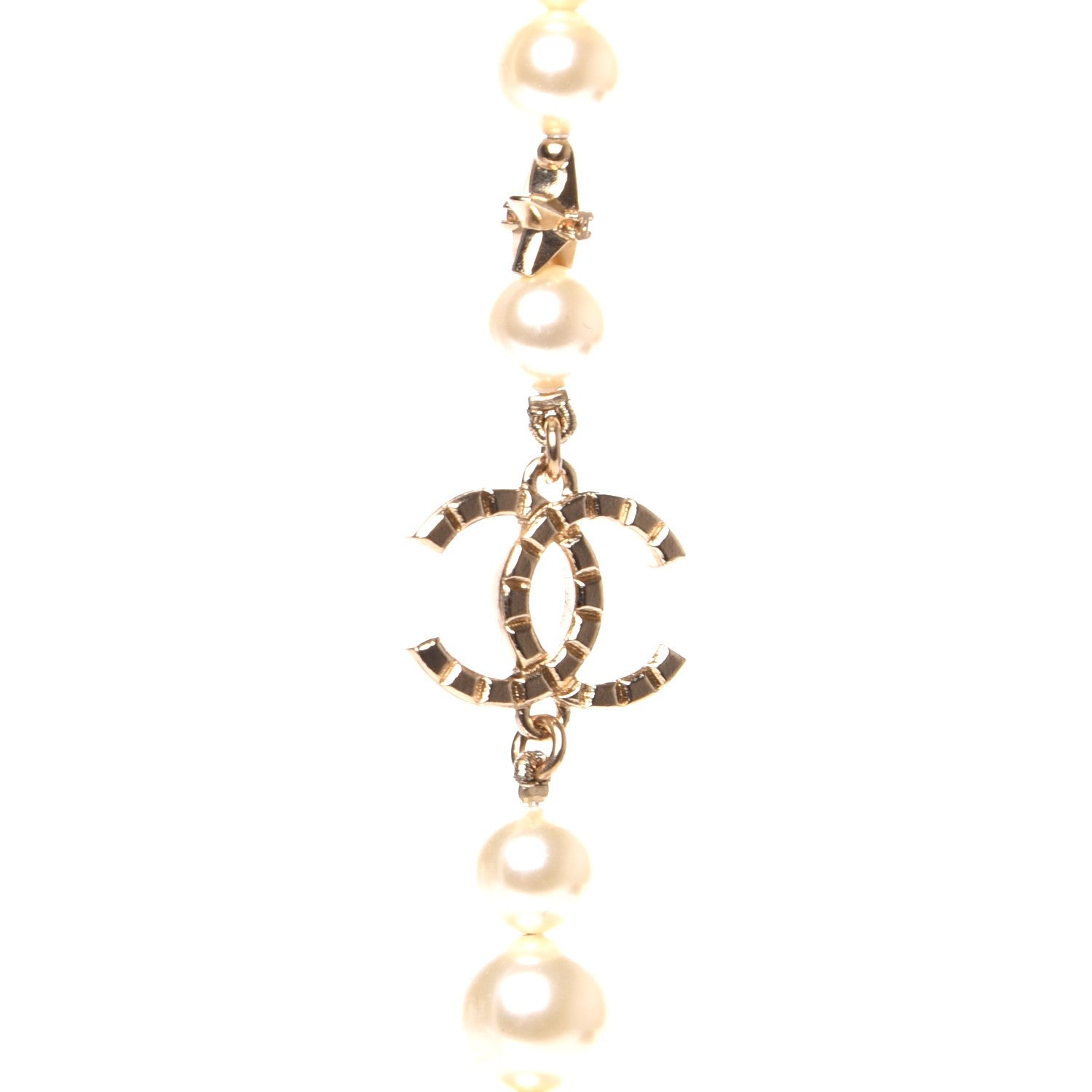 Chanel Graduated Pearl Studded CC Star Long Necklace Gold 4 of 8