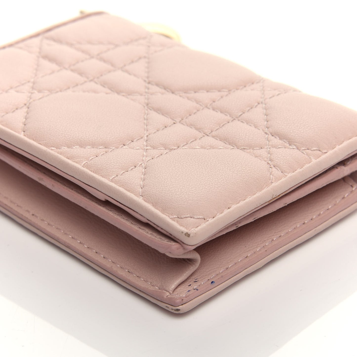 Lambskin Cannage Small Lady Dior Flap Card Holder Light Pink