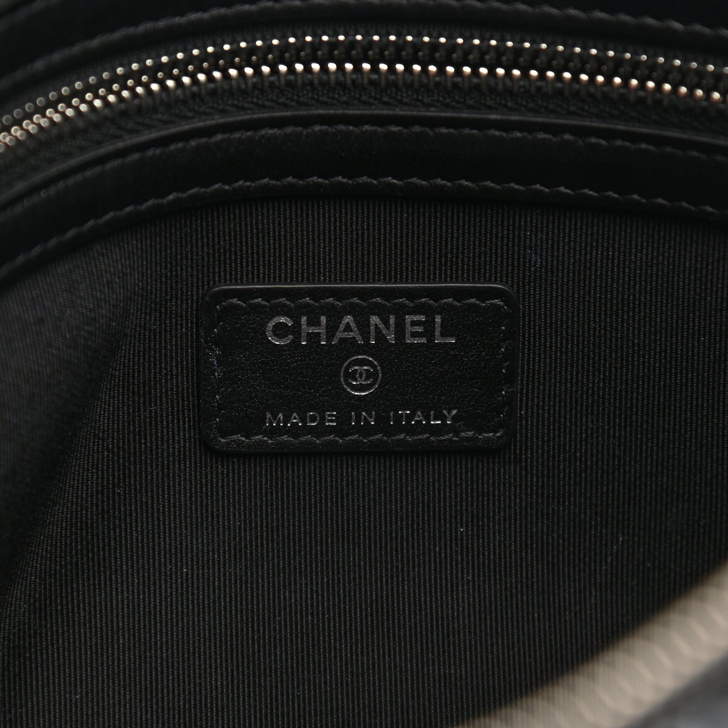 Chanel Coated Canvas Calfskin Camellia Printed Pouch Black Beige 5 of 6