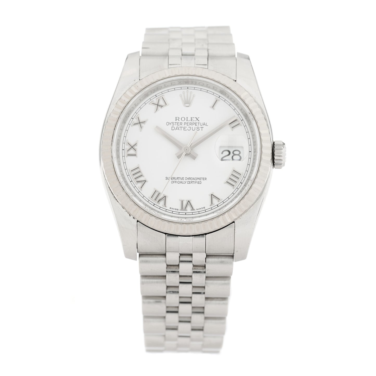 Stainless Steel 18K White Gold 36mm Oyster Perpetual Datejust Watch White Roman 116234