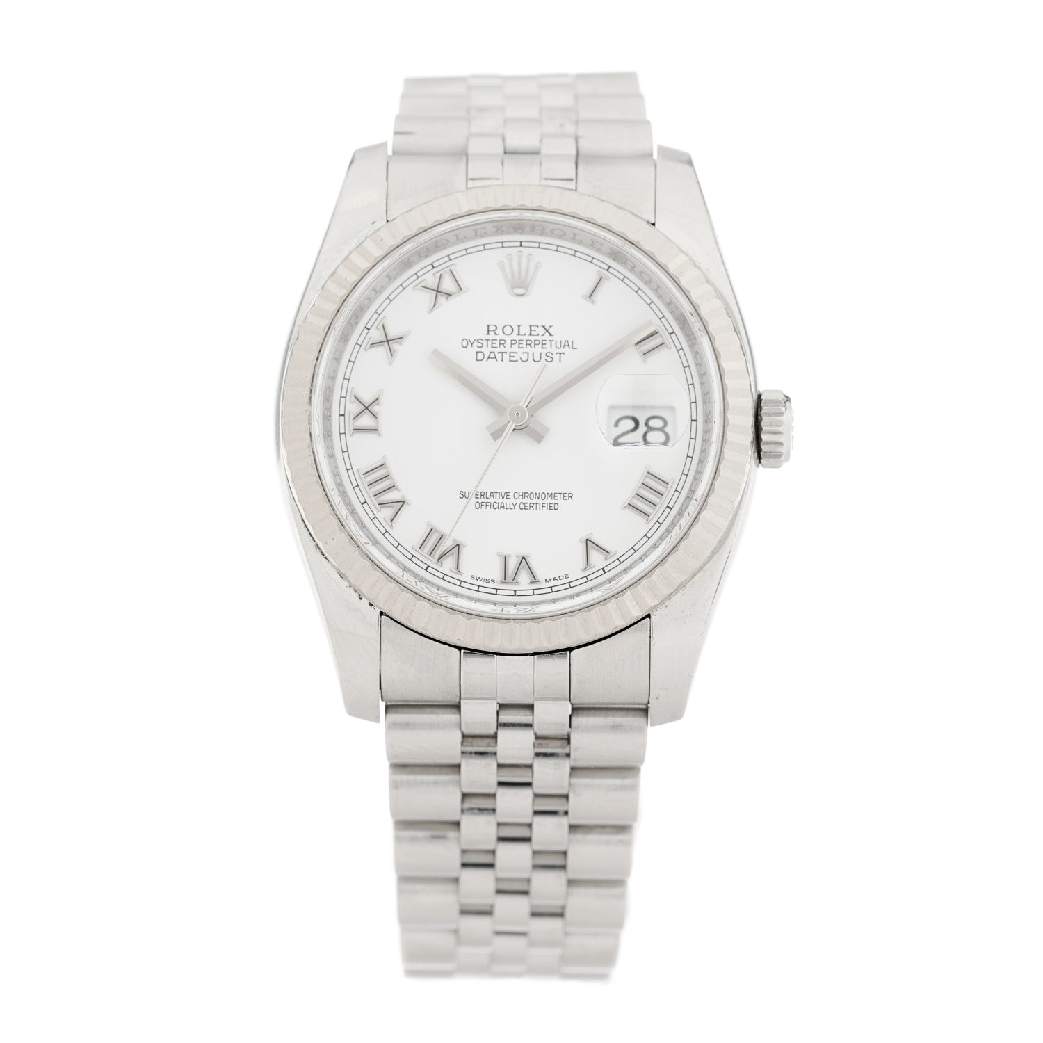 Rolex Stainless Steel 18K White Gold 36mm Oyster Perpetual Datejust Watch White Roman 116234 1 of 5