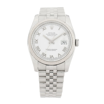 Rolex Stainless Steel 18K White Gold 36mm Oyster Perpetual Datejust Watch White Roman 116234 1 of 5