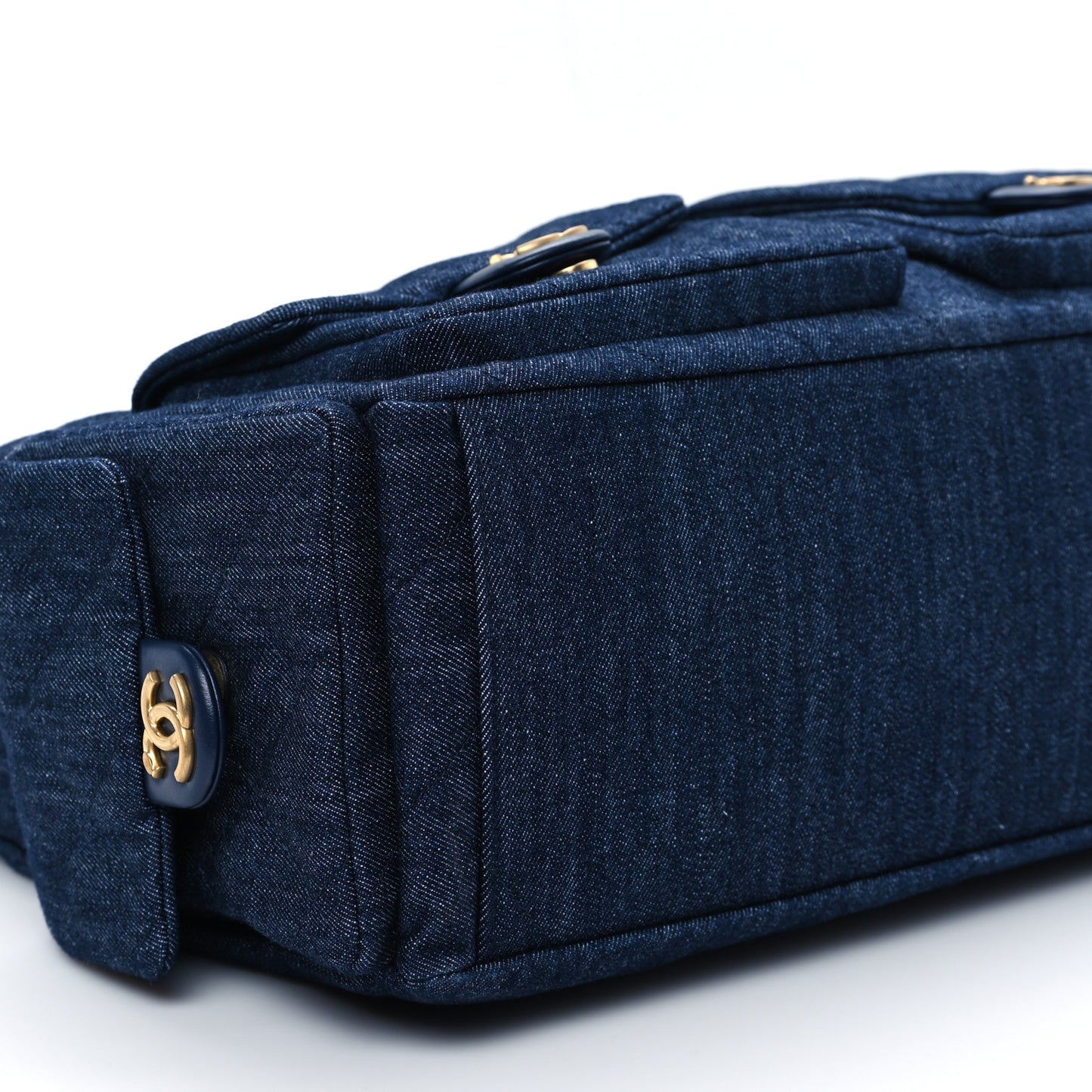 Washed Denim Quilted Cargo Maxi Hobo Dark Blue