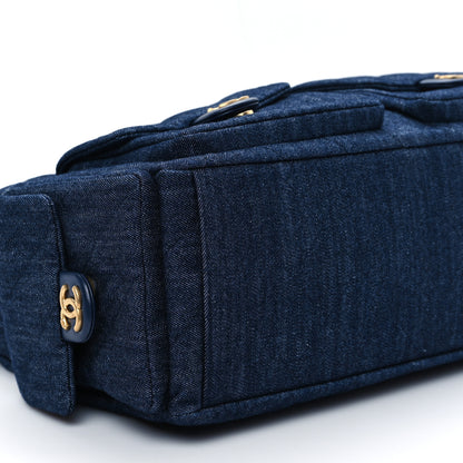 Chanel Washed Denim Quilted Cargo Maxi Hobo Dark Blue 9 of 10
