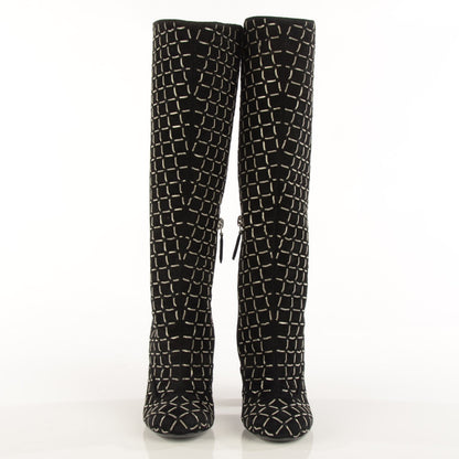 Chanel Kid Suede Chain Quilted Knee High Boots 35 Black 2 of 8
