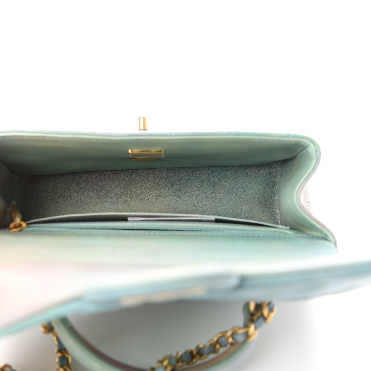 Chanel Lambskin Quilted Ombre Mini Top Handle Rectangular Flap Blue Green 7 of 9