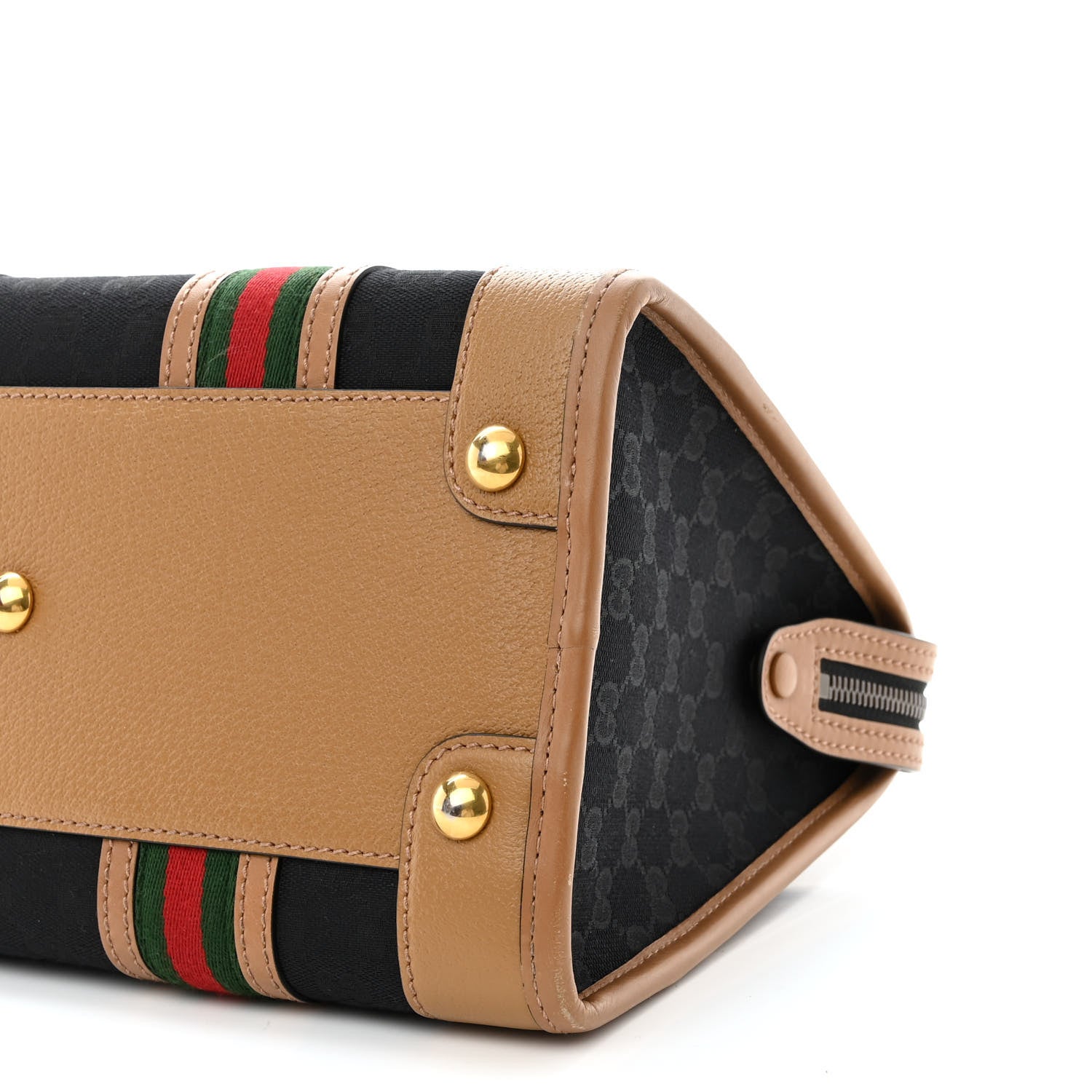 Gucci Monogram Textured Dollar Calfskin Web Medium Bauletto Duffle Top Handle Bag Black Koi Beige 14 of 15