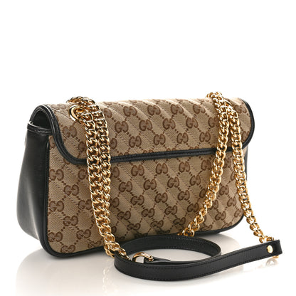 Gucci Monogram Matelasse Diagonal Small GG Marmont Shoulder Bag Beige Black 2 of 9
