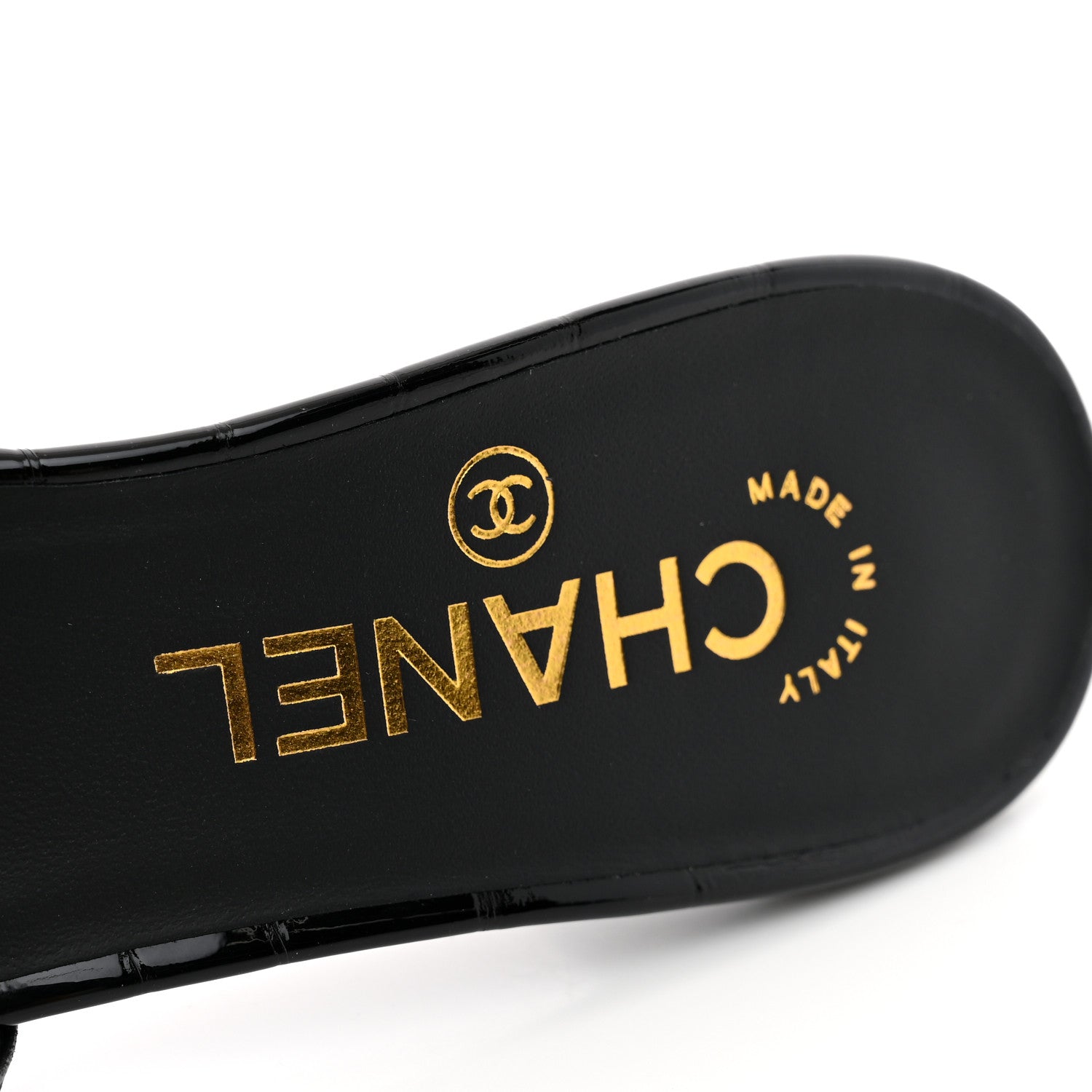 Chanel Crocodile Embossed Patent Calfskin Thong Sandals 37 Black 8 of 10