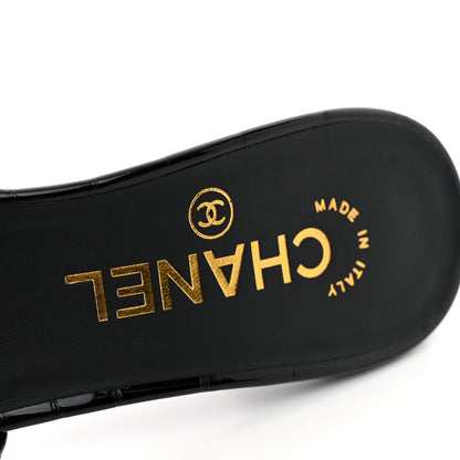 Chanel Crocodile Embossed Patent Calfskin Thong Sandals 37 Black 8 of 10