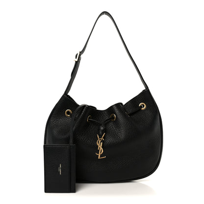 Saint Laurent Grained Deerskin Paris VII Small Flat Hobo Black 3 of 12