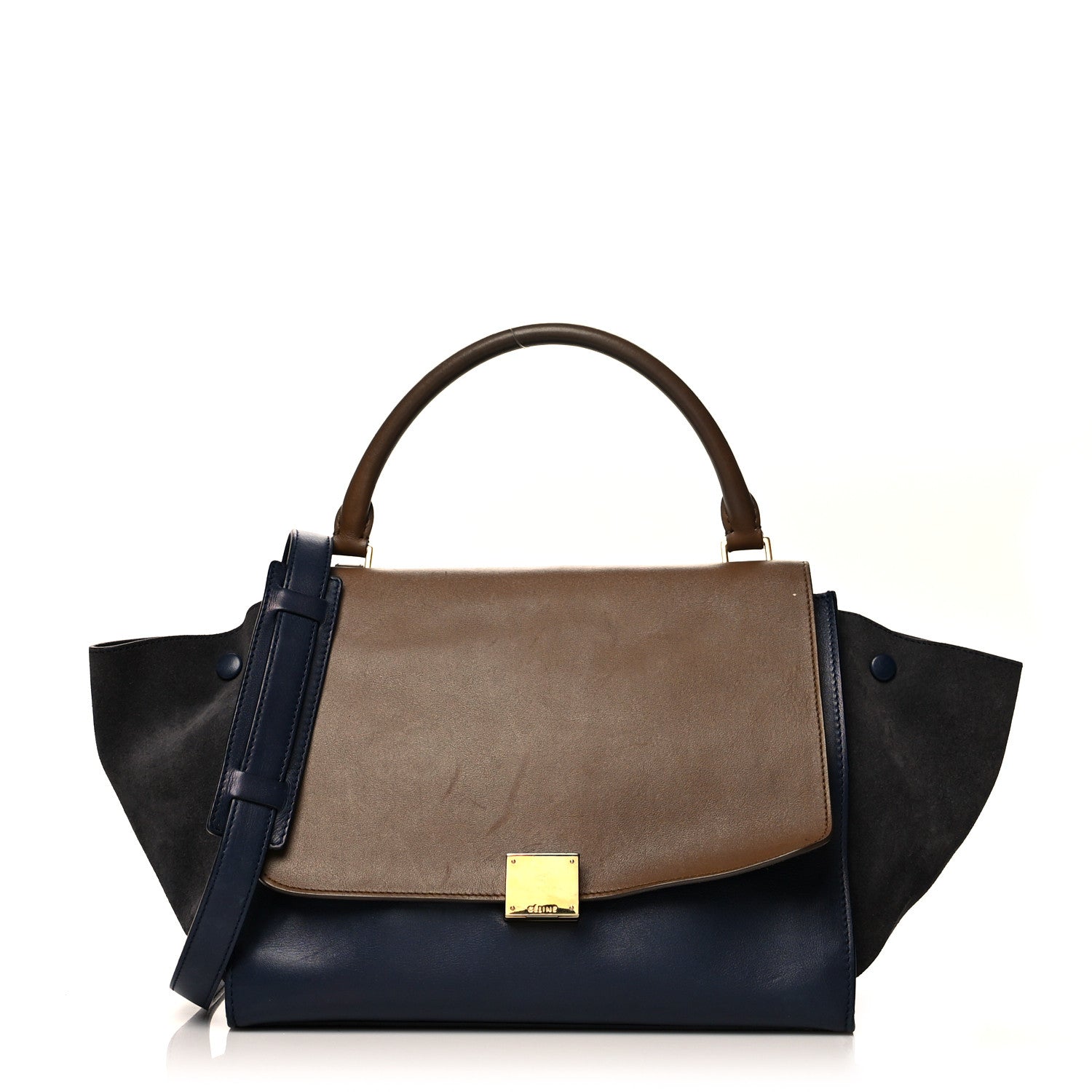 Celine Smooth Calfskin Suede Medium Tri-Color Trapeze Midnight 1 of 19