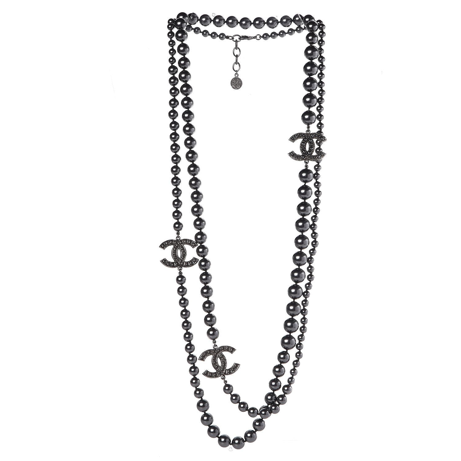 Chanel Ruthenium Graduated Pearl CC Long Necklace Dark Grey 7 of 7