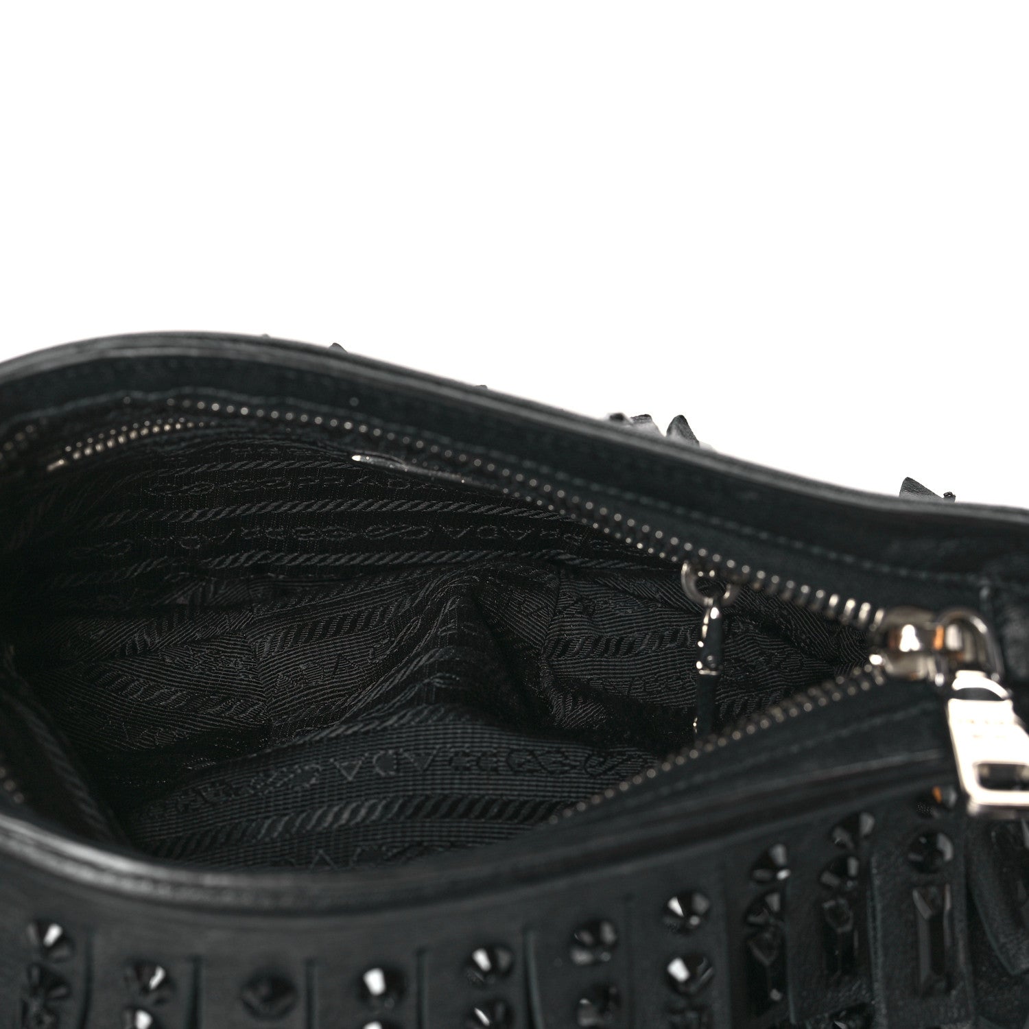 Prada Nappa Jeweled Fringe Wristlet Clutch Black 5 of 9