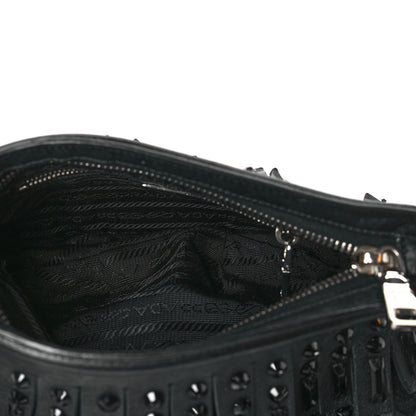 Prada Nappa Jeweled Fringe Wristlet Clutch Black 5 of 9