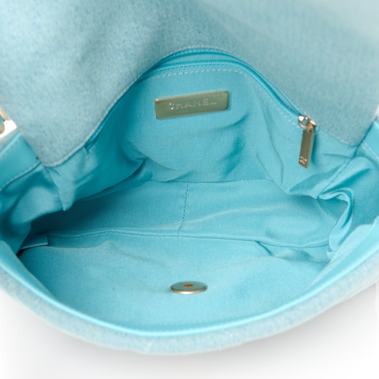 Denim Quilted Medium Chanel 19 Flap Light Blue