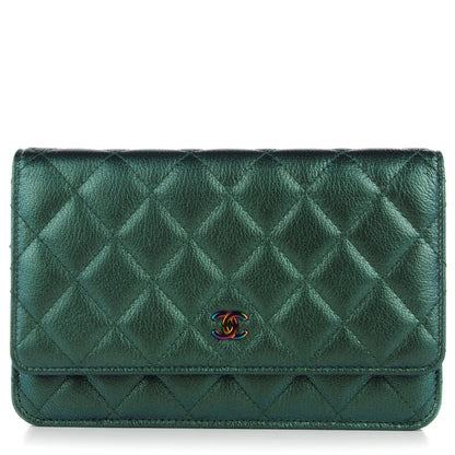 Chanel Iridescent Goatskin Quilted Wallet On Chain WOC Green 1 of 8