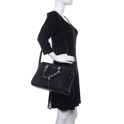 Alexander McQueen Pebbled Calfskin Snakeskin Small Skull Padlock Zip Around Tote Black 2 of 10